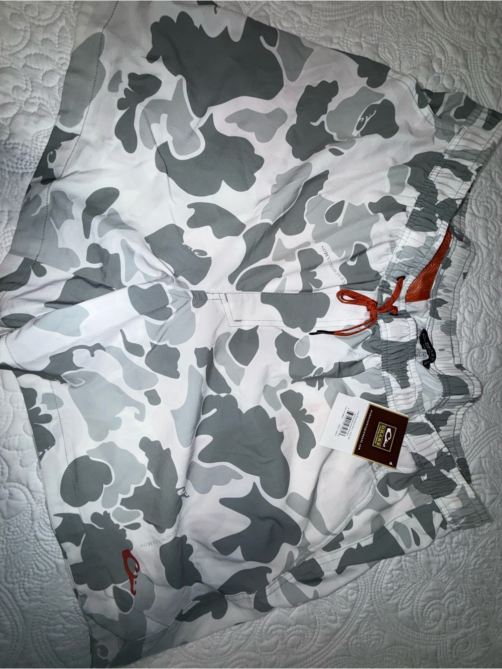 Drake Gray & White Camo Shorts with Orange Drawstring